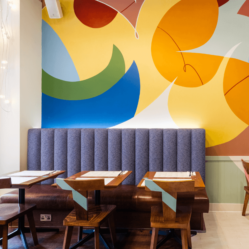 Wahaca restaurant seating fixed bench seat